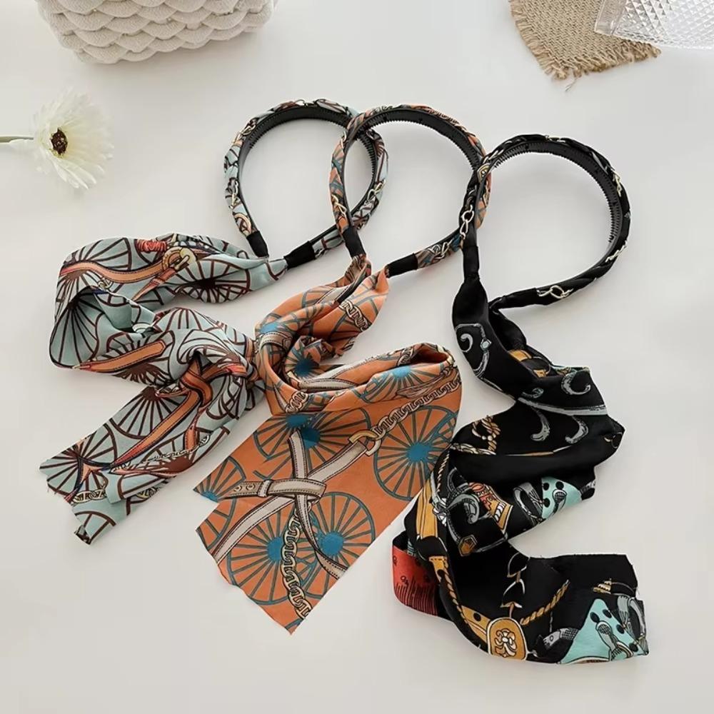 Adjustable Bow Silk Scarf Headband Floral Print Hair Hoop Ribbon Hairband Boho Hair Accessory