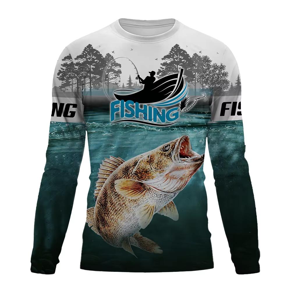 Fishing Graphic Men Fashion Tops Men's Clothing Outdoor Sun Protection Tee Men's Long Sleeve T-Shirt