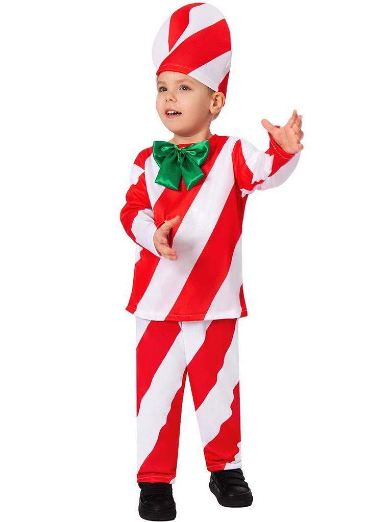 Kids Christmas Candy Cane Costume for School Festival and Stage Performance