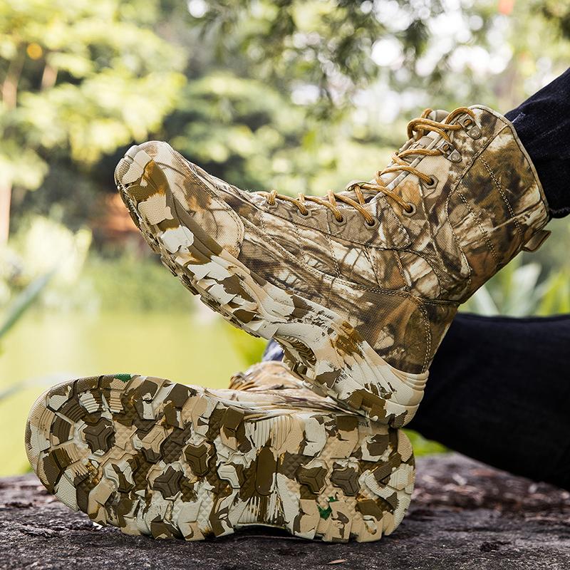 Men Desert Boots Men Casual Outdoor High Combat Boots Plus Size Camouflage Khaki Jungle Cross-country Hiking Shoes