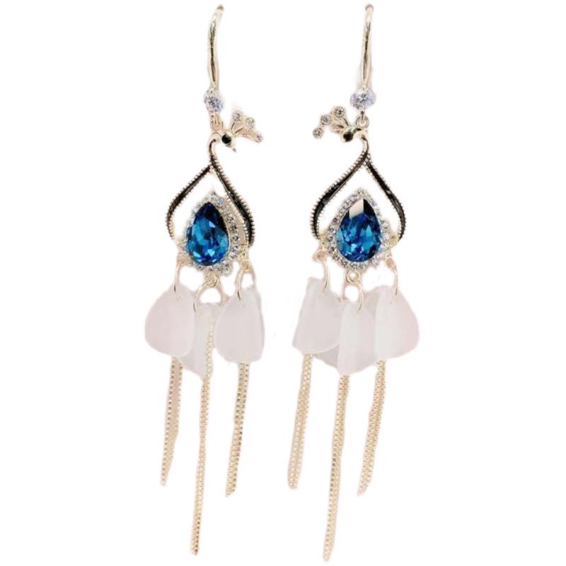 2025 Trendy Peacock Crystal Tassel Earrings - Women's Long Dangle Ear Jewelry
