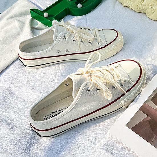 Demi-pantoufles, chaussures en toile, petites chaussures polyvalentes en tableau blanc pour étudiantes, chaussures décontractées coréennes d'été, chaussures en toile à la mode