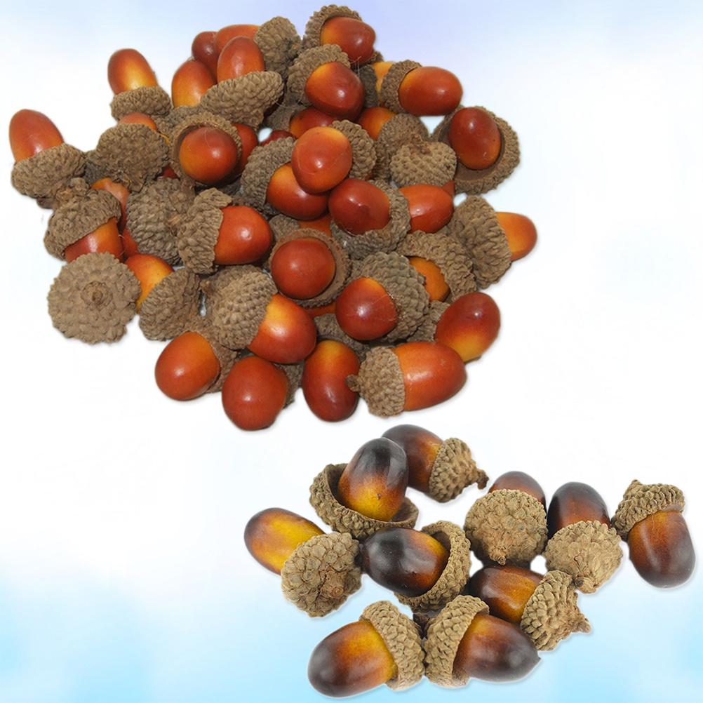 100Pcs Artificial Vivid Realistic Acorns Small Set Decorative Nuts for Christmas Table Display Party Wedding Home Garden