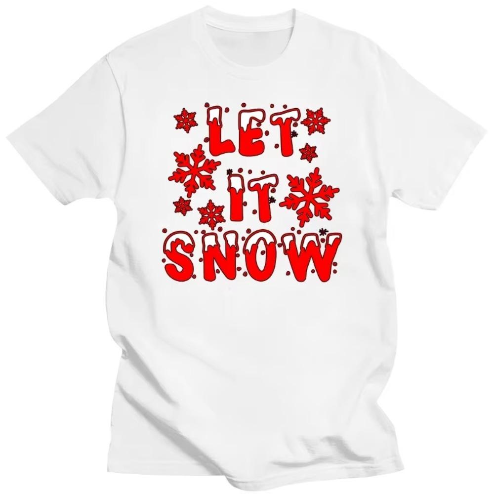 Y2k Shirt Christmas Let It Snow Merry Christmas T-shirts WHITE Tshirts Oversized T Shirt Vintage Streetwear Summer Y2k Tops Tees