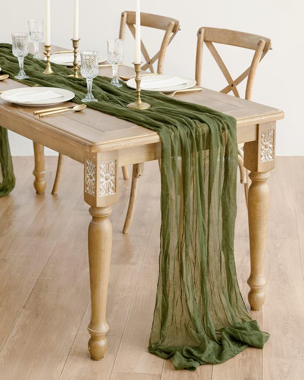 

Набор из 6 зеленых дорожек на стол Свадебный банкет Свадьба в стиле бохо Декор для детского праздника Роскошная скатерть для праздничного банкета 6pcs-90x180cm дубильная кора
