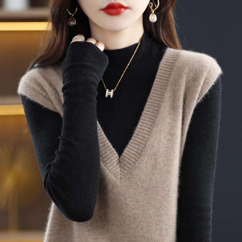 Dámská vesta s výstřihem do V, kašmír Qinghe, 30 % kašmír 70 % vlna, zimní pletený svetr podzimní svetr kašmírový svetr