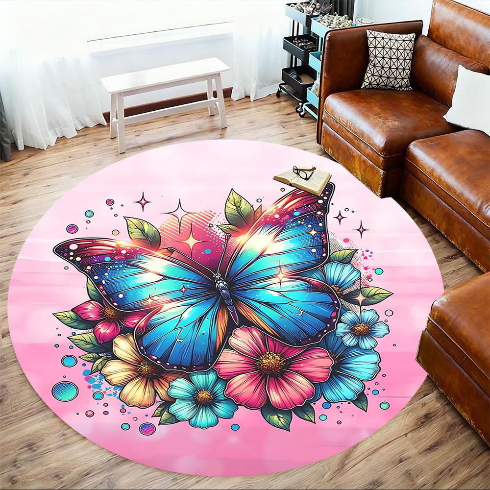1pc butterfly flowers Round Chair mat Area Rug - Non-Slip, Floor Mat for Office, Bedroom, and Indoor Decor c1125181