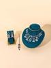 Indian Style Rhinestone Gemstone Three-Piece Set: Oval Necklace, Earrings & Headwear