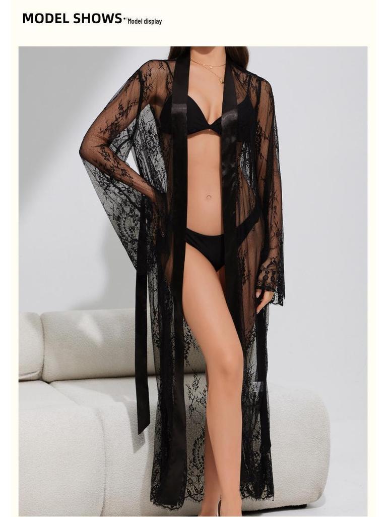 Yaoting Lace Robe: Sexy Long Nightgown Bathrobe Homewear Pajamas 3577