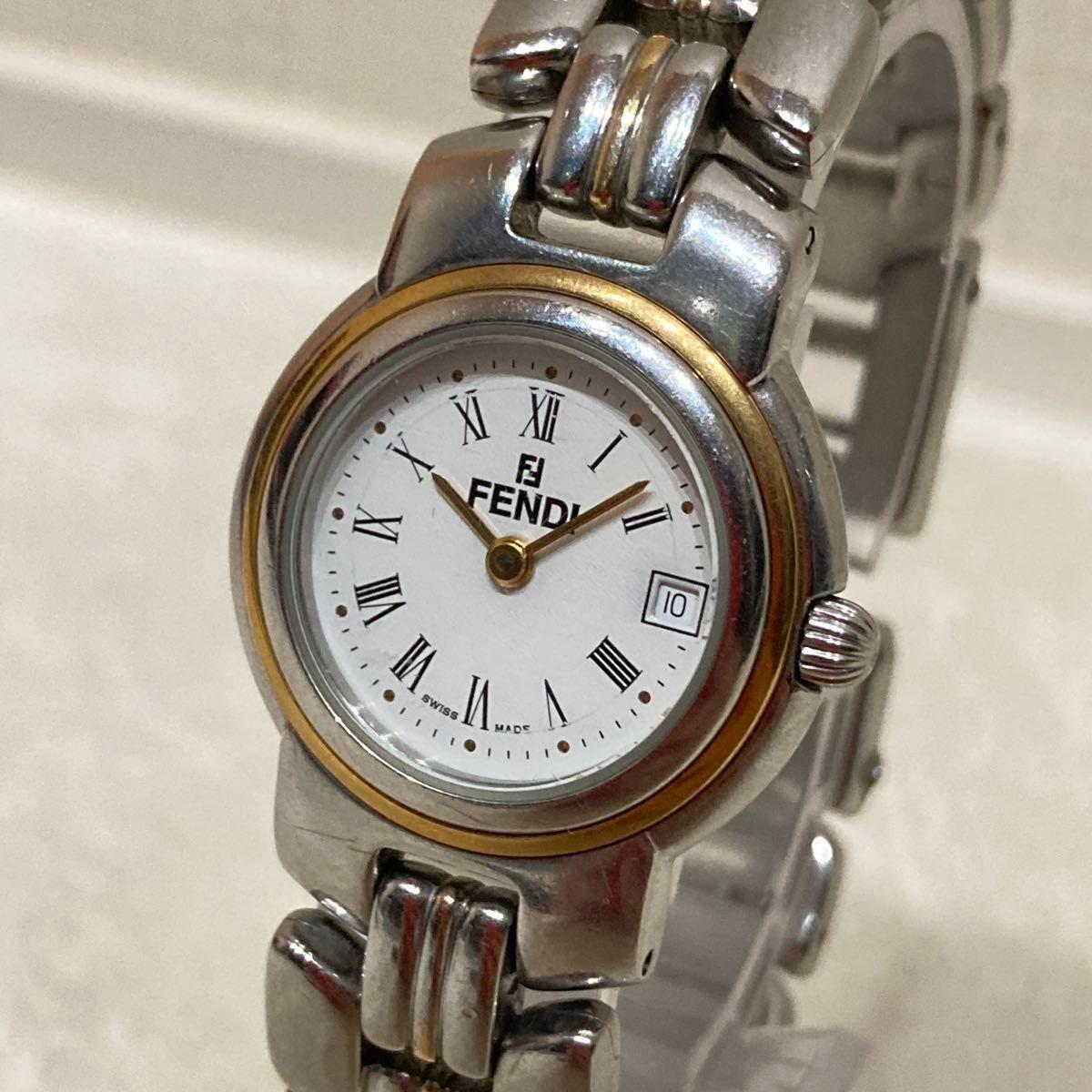 Used FENDI Watch Working Item 980L Date Quartz White Dial New Battery Replaced