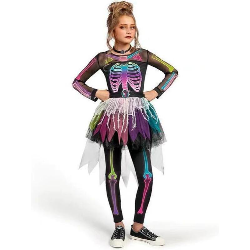 Halloween Human Skeleton Dress For Kids With Polyester Material For Party Cosplay