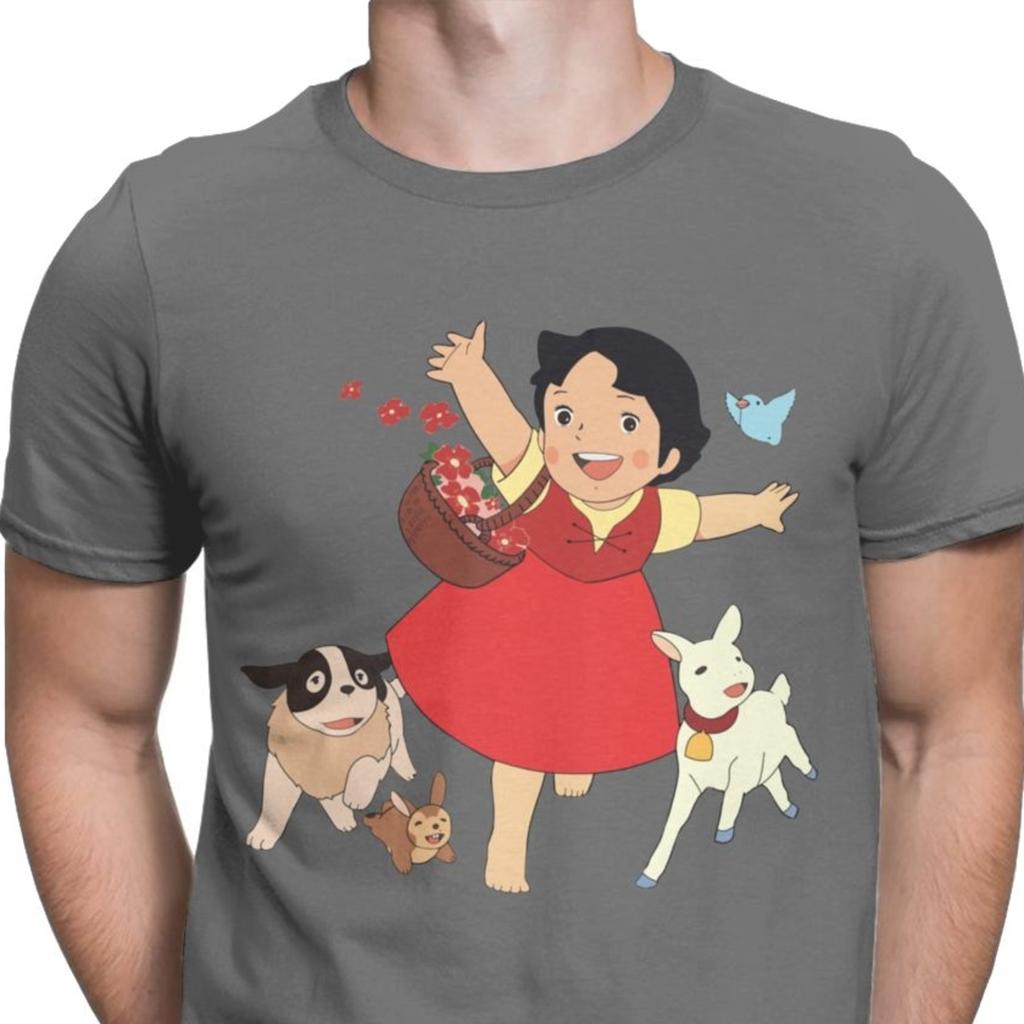 Heidi Das Mädchen Aus Den Alpen T-Shirt Herren Casual Tops T-Shirt Ziege Anime T-Shirt Camisas Geburtstags-T-Shirt für Männer