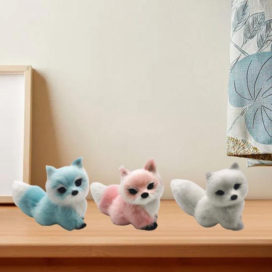 Fox Model Toy Mini Cute Simulation Animal Figure Solid Model Desktop Ornament Faux Fur Fake Fox Model Figurine Ornaments Birthday Gift