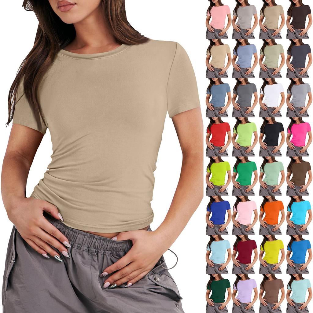 Kvinner Kortermet Soild Sexy Søt Tee Slim Fit Tight Crop-Top T-skjorte