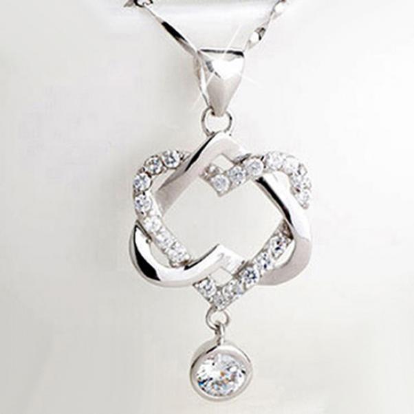 

Женская мода двойное полые сердце любовь кулон ожерелье цепочка колье ювелирные изделия серебряный