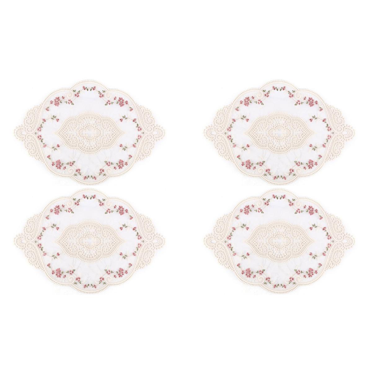 2025 New 4Pcs Vintage Oval Lace Table Placemats Exquisite Flower Embroidered Doilies Vase Mat 12.2 X 16.9 Inch