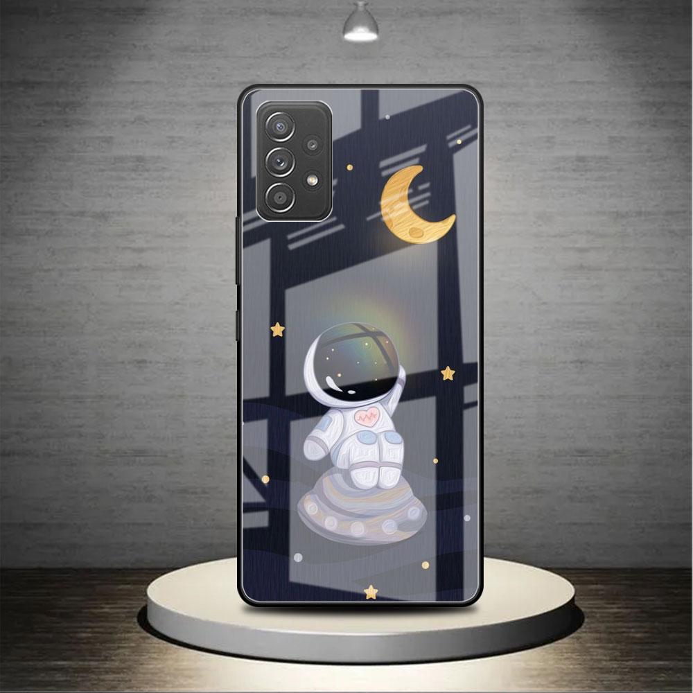 Glass Case For Samsung Galaxy A52 A71 A50 A51 A70 A21s A31 A72 A10 A12 A30 A22 5G Phone Cover Astronaut Cute
