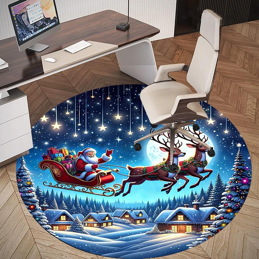 1pc Santa Claus, reindeer sleigh Round Chair mat Area Rug - Non-Slip, Floor Mat for Office, Bedroom, home decor Christmas Gift-1002361
