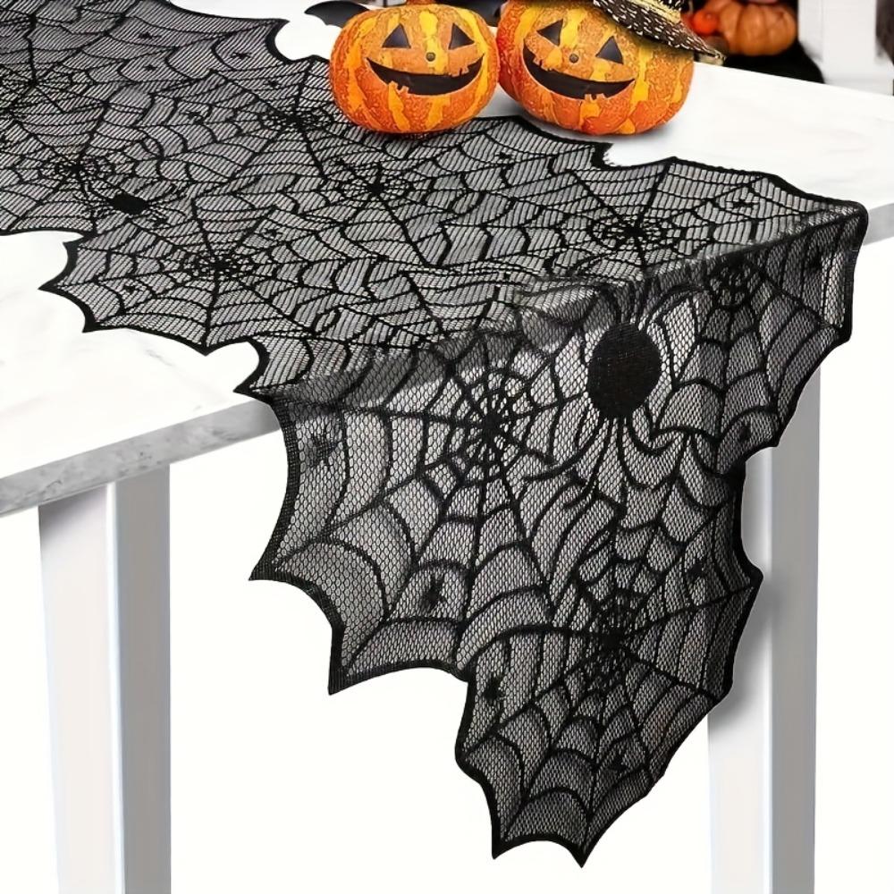 Mesh Gothic Lace Tablecloth with Spider Pendant Halloween Table Decoration  Restaurant