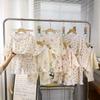 Summer Floral Lace Cotton Pajama Set for Girls: Nine-Sleeve Korean Style Air Conditioning Homewear