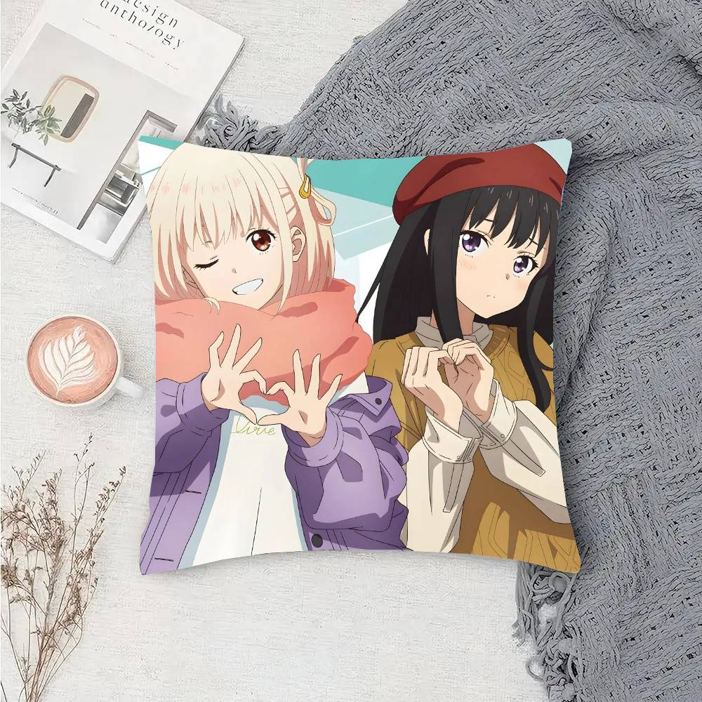 Lycoris Recoil Animation Pillow Case Fashion Square Pillowcase Bedroom Sofa Room Ins Decoration Leisure
