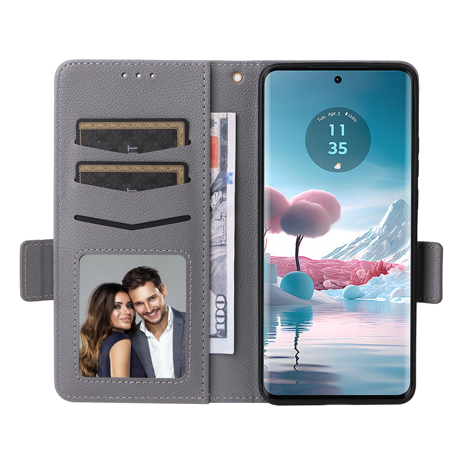 

For Motorola Edge 40 Neo 5G Case Litchi Texture Wallet Leather Phone Cover with Strap Grey