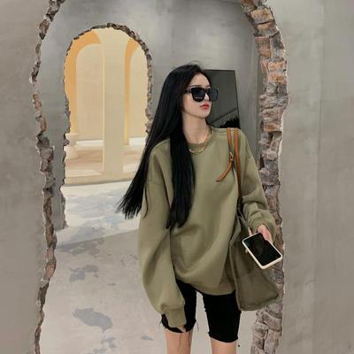 Thin Sweatshirt Women's Autumn New Style Long-sleeved Loose Green Round Neck Student Jacket Top Women's Trendy Style