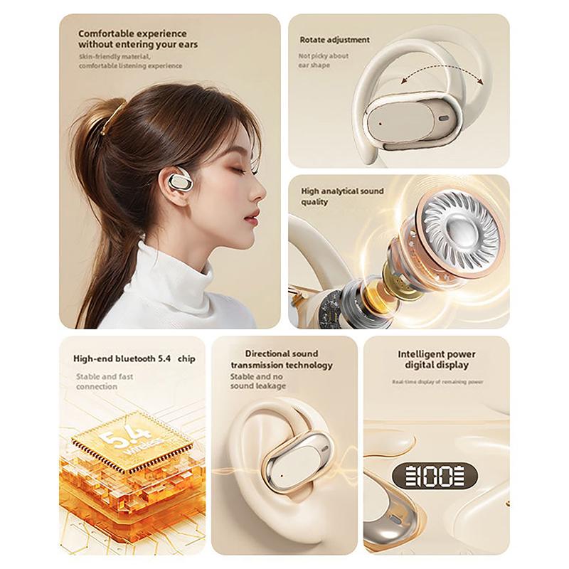 Wireless Headphones Ows Hifi Stereo Open Bluetooth 5.4 Earphones With Mic Call Noise Reduction Sports Waterproof
