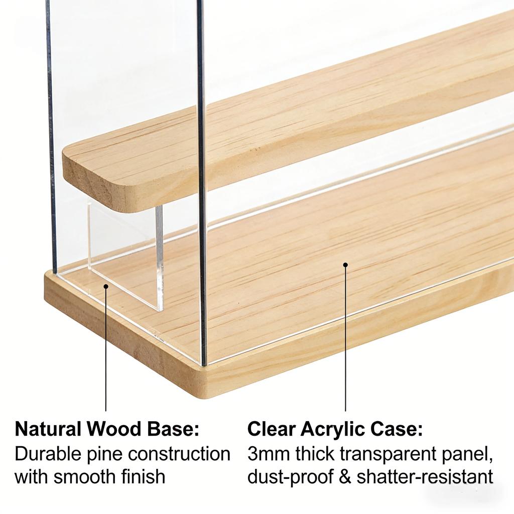 Transparent Acrylic Display Box, Wooden Shelves Storage Box,Suitable for Protection and Display of Small Collections of Toy Car