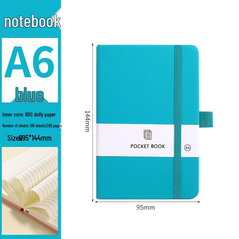 A6 Color Elastic Band Portable Notebook - Student Memo with Skin-Feel Leather Pocket Design