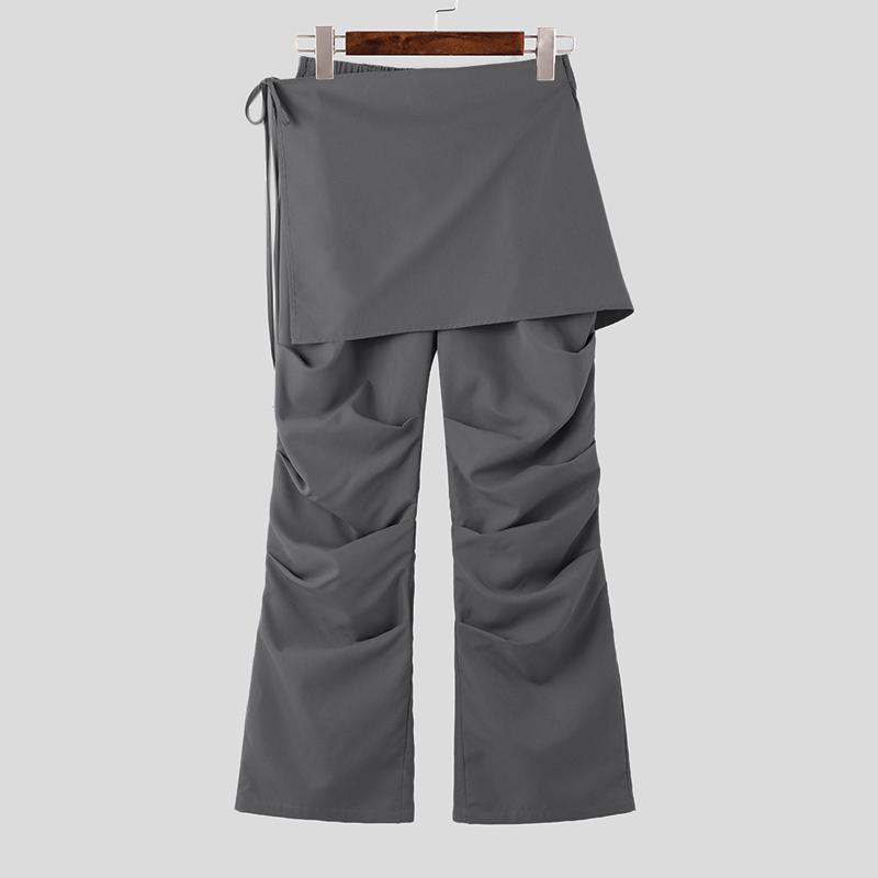 

INCERUN мужские брюки на молнии с талией, повседневные, с запахом, длинные, с оборками, леггинсы XL серый