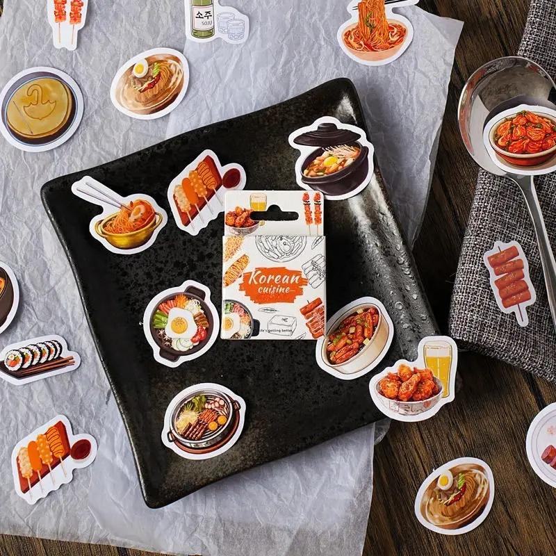 

46pcs Creative Retro Korean Cuisine Collage with Rich Patterns Student DIY Stationery Diaries Mobile Phones Decoration Stickers