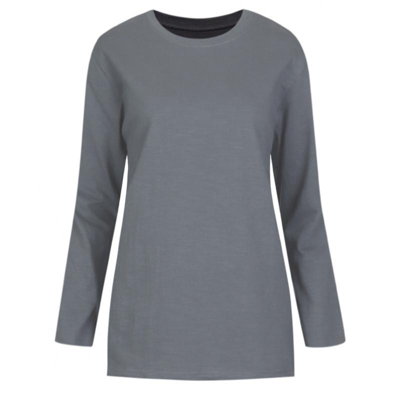 Shop   Women Loose FiT Slub Round Long Sleeve T shirT Brown Dai Wsh 1009