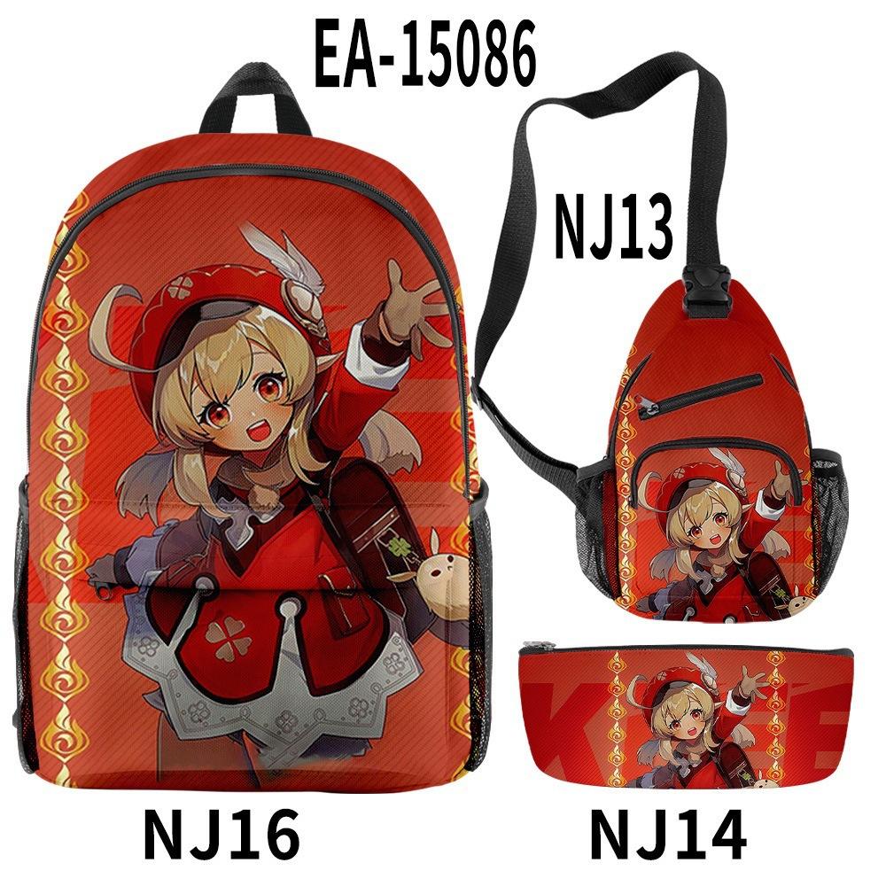 Luxury Novelty Cool Genshin Impact 3D Printed 3pcs/Set Pupil School Bags Travel Laptop Backpack Chest Bag Pencil Case