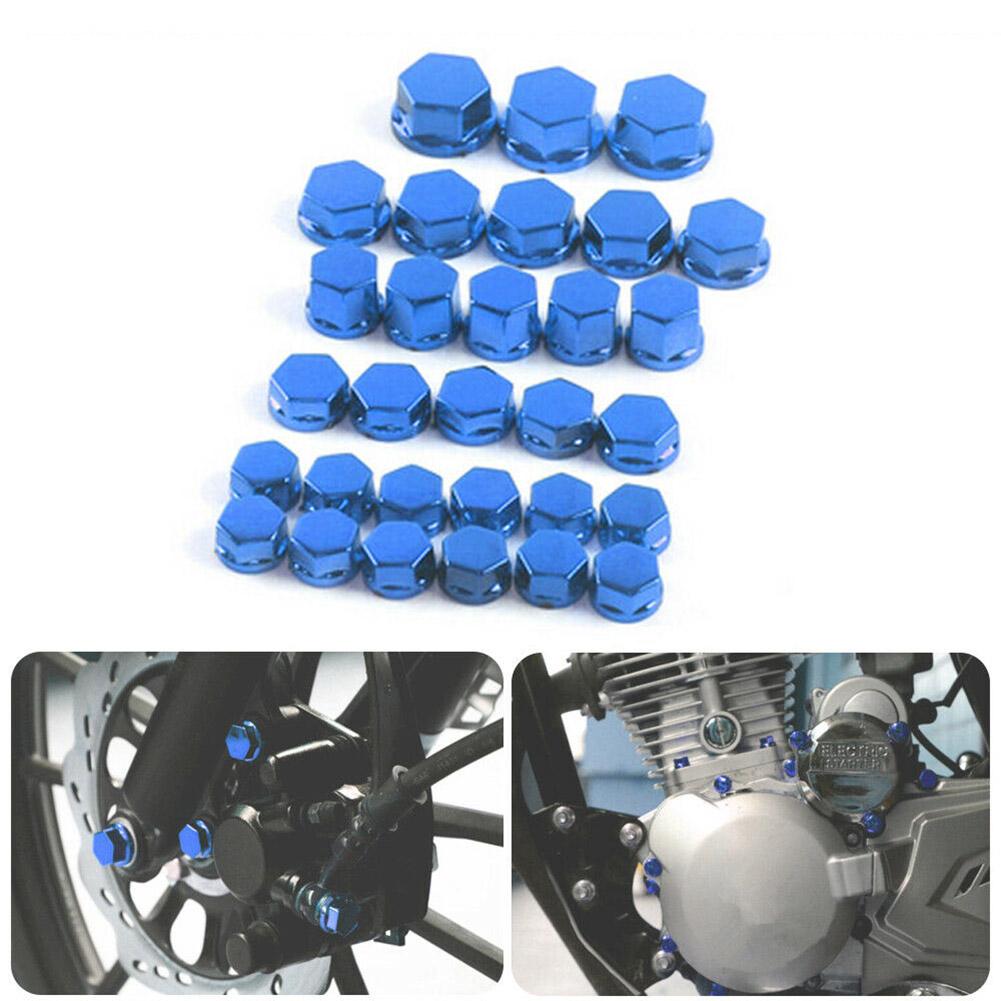 30Pcs Motorcycle Screw Nut Bolt Cap Covers Plastic Plating Accessories Kit in Blue for Bike Protection and Customization