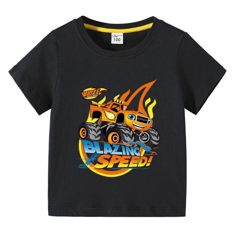 Kinder Baumwoll-T-Shirt Serie Rasante Geschwindigkeit Blaze und die Monster-Maschinen Cartoon Lustiger Druck Kinder Jungen Kurzarm-T-Shirts