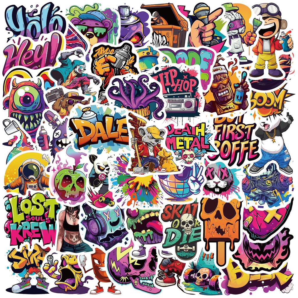50pcs Street Spray Graffiti Culture Cool Cartoon Stickers DIY Phone Guitar Laptop Notebook Suitcase Waterproof Sticker Kids Toys