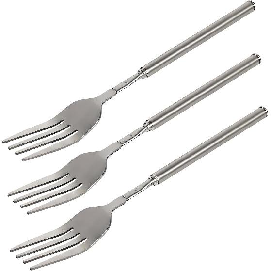 Extendable Fork,8.7 to 25.4 Inch Expandable fork prank,Expandable Telescopic BBQ Fork, Stainless Steel, Extendable Handle,Long Dinner Fruit Dessert