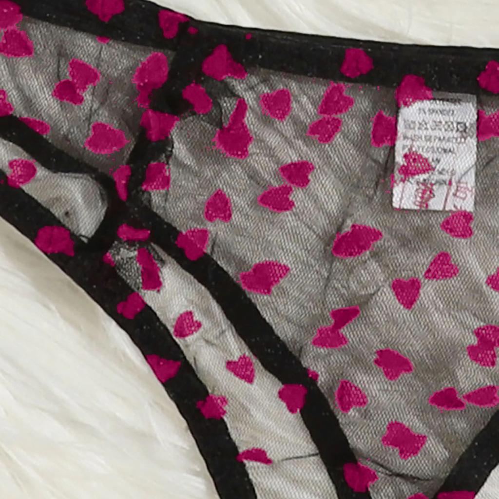 Women Sheer Mesh Lingerie Set with Embroidered Heart Pattern Adjustable Straps Underwire Bra and Matching Panties Lingerie Set for Intimate Wear