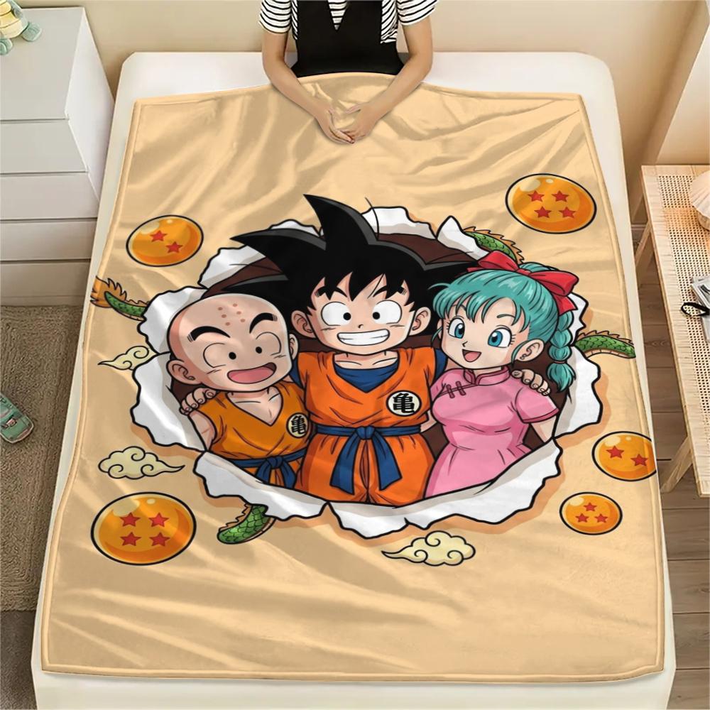 Dragon Ball Flannel Blanket Print Warm Comfortable Bed Throw for Bedroom Sofa Office Use Travel Picnic Blanket -xia16 75x90cm