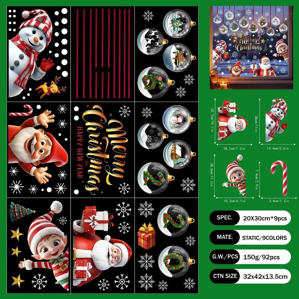 Snowflake PVC Christmas Window Stickers Reusable Whole Sheet Xmas Wall Sticker Electrostatic Christmas Window Decals Kids Room