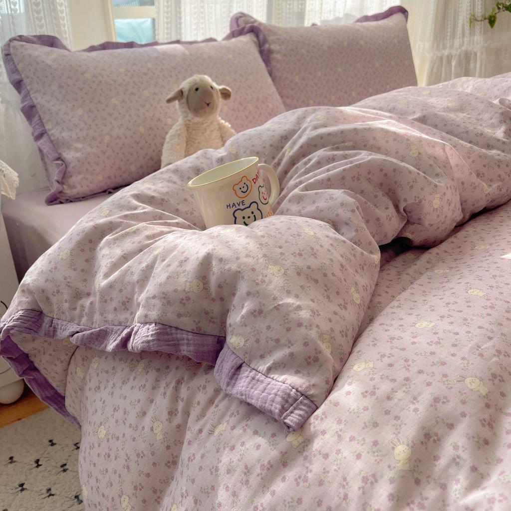 G5Z Ruffle Edge Washed Cotton 4-Piece Duvet Cover Set - Super Soft for Dorms & All Seasons