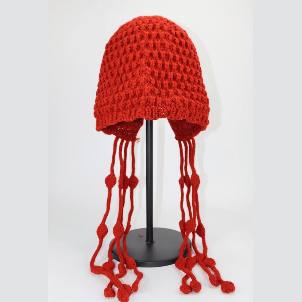 Good-looking Hat Handmade Pom Pom Beanie Hat with Tassels Thick Warm Head Wrap for Women Winter