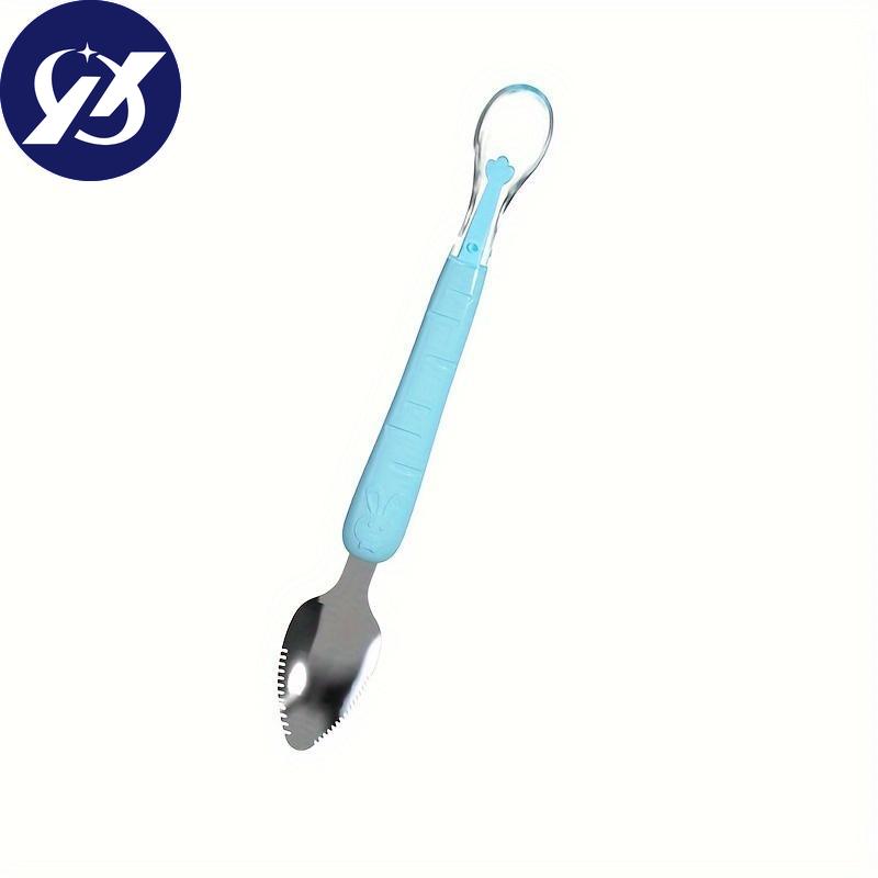1 szt./2 szt. Podwójna silikonowa łyżka do jedzenia do restauracji, miękka silikonowa łyżka do karmienia jedzeniem, łyżka do skrobania owoców ze stali nierdzewnej do przecierów