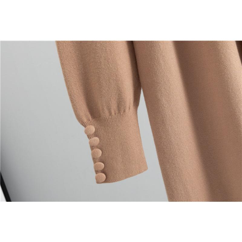 V-neck Bottom Knitted Long Dress Loose Large Size Solid Color Women's Dress