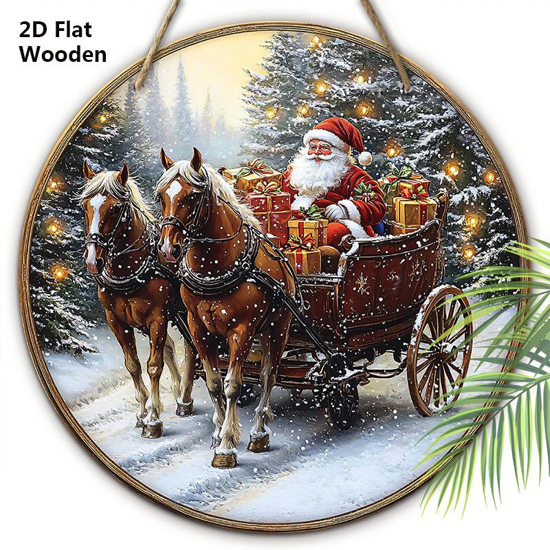 

Рождественская деревянная табличка с рисунком Санта-Клауса - Круглая табличка Navidad для декора на входную дверь, стену - Идеальный рождественский подарок 20cm/7.87in коричневый