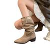 "American Lazy" Vintage Pleated Pile Boots Women's Autumn and Winter Pointed Western Cowboy Boots Coarse Heel Medium Knight Boots