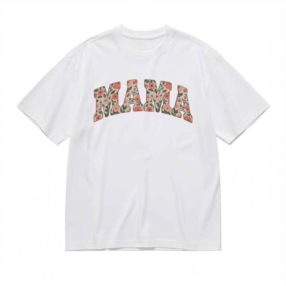 

Women s Fashion Comfy Classic T-Shirt Blossom Decorated Mama Word Design Tee 4XL