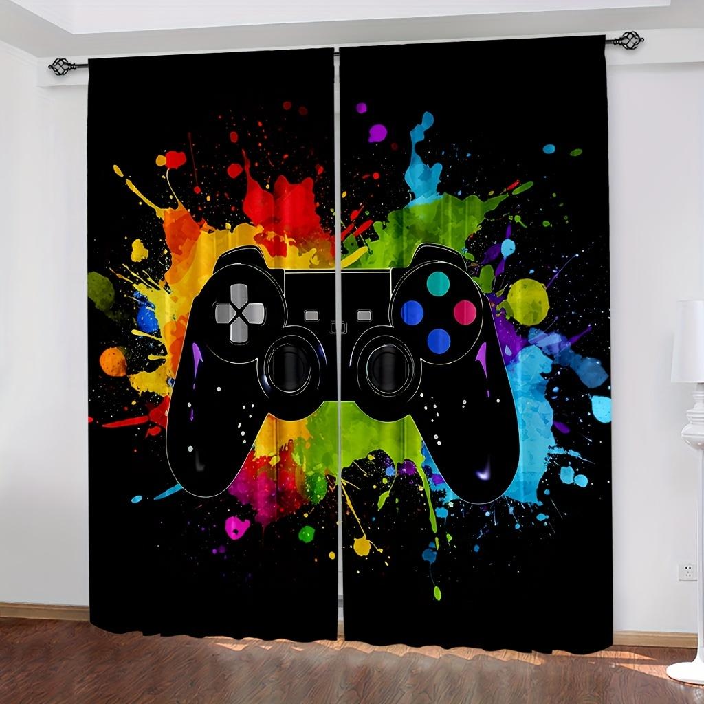 2pcs ps5 Game Curtain Rod Pocket Boy Girl Video Game Controller Gamer Room Window Decor Colorful Cool Gamepad Curtains.