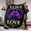 1pc Purple Flowers Love Throw Blanket Polyester Fiber, Lightweight Flannel, Soft & Warm, All Season Use for Outdoor, Camping
